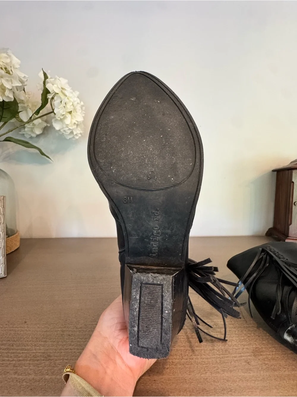 Women's Black Leather Fringe Ankle Boots